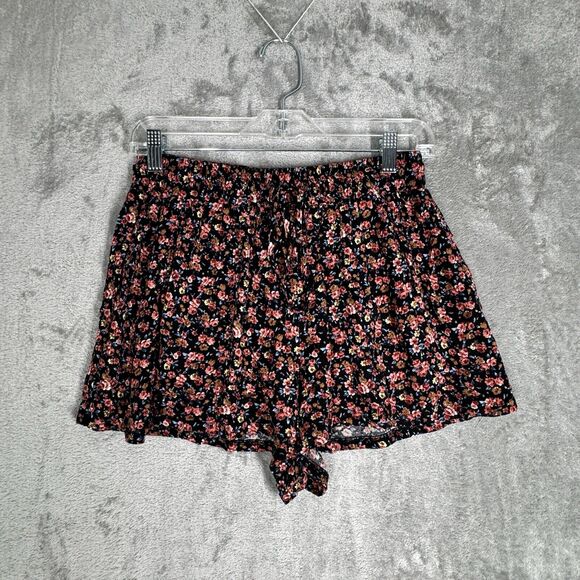American Eagle Shorts Women Medium Black Pink Micro Floral Flowers Lounge Casual - Picture 2 of 8